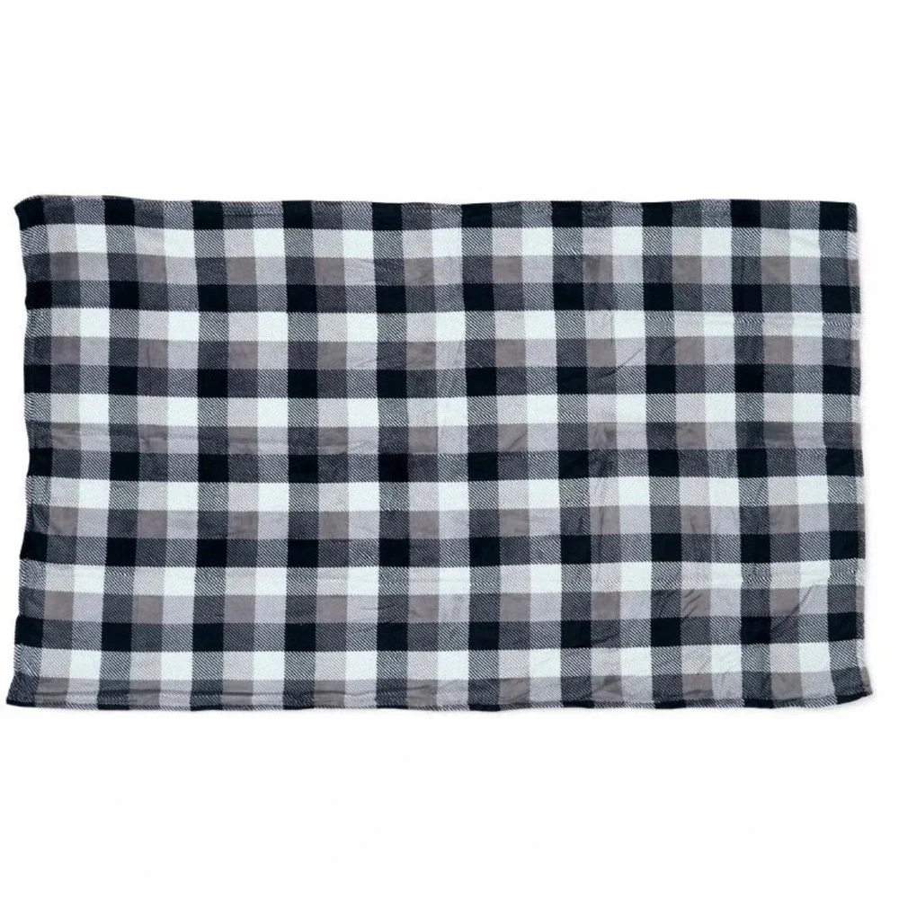 Vera Bradley Throw Blanket Unisex 50x80 Black White New Kingbird Plaid Fleece